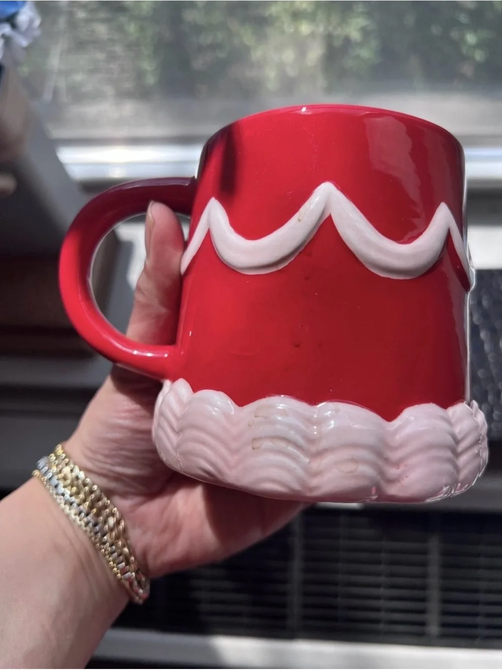 Red Ceramic Mug with White Frosted Trim